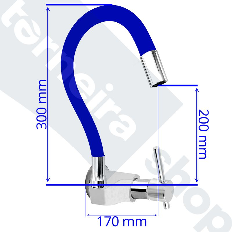 Torneira de Cozinha Parede Bica Flexível Silicone e Inox Azul Saída Lateral 1/4 de Volta C66 - 3