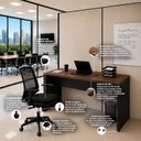 Ver imagem 7 de Conjunto Mesa de Escritório 140x60cm + Cadeira Ergonômica Reclinável Sistema Syncron Pistão Classe 4