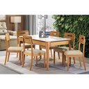 Ver imagem 1 de Mesa Cozinha Mira Premium Madeira Maciça C/ Tampo Madeirado C/ Vidro 160x90cm e 6 Cadeiras Lila