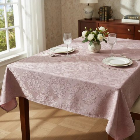 Toalha de Mesa Jacquard 04 Lug Cozinha Quadrada:Rose