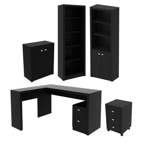Conjunto para Escritório Preto 5 Peças Tecnomobili