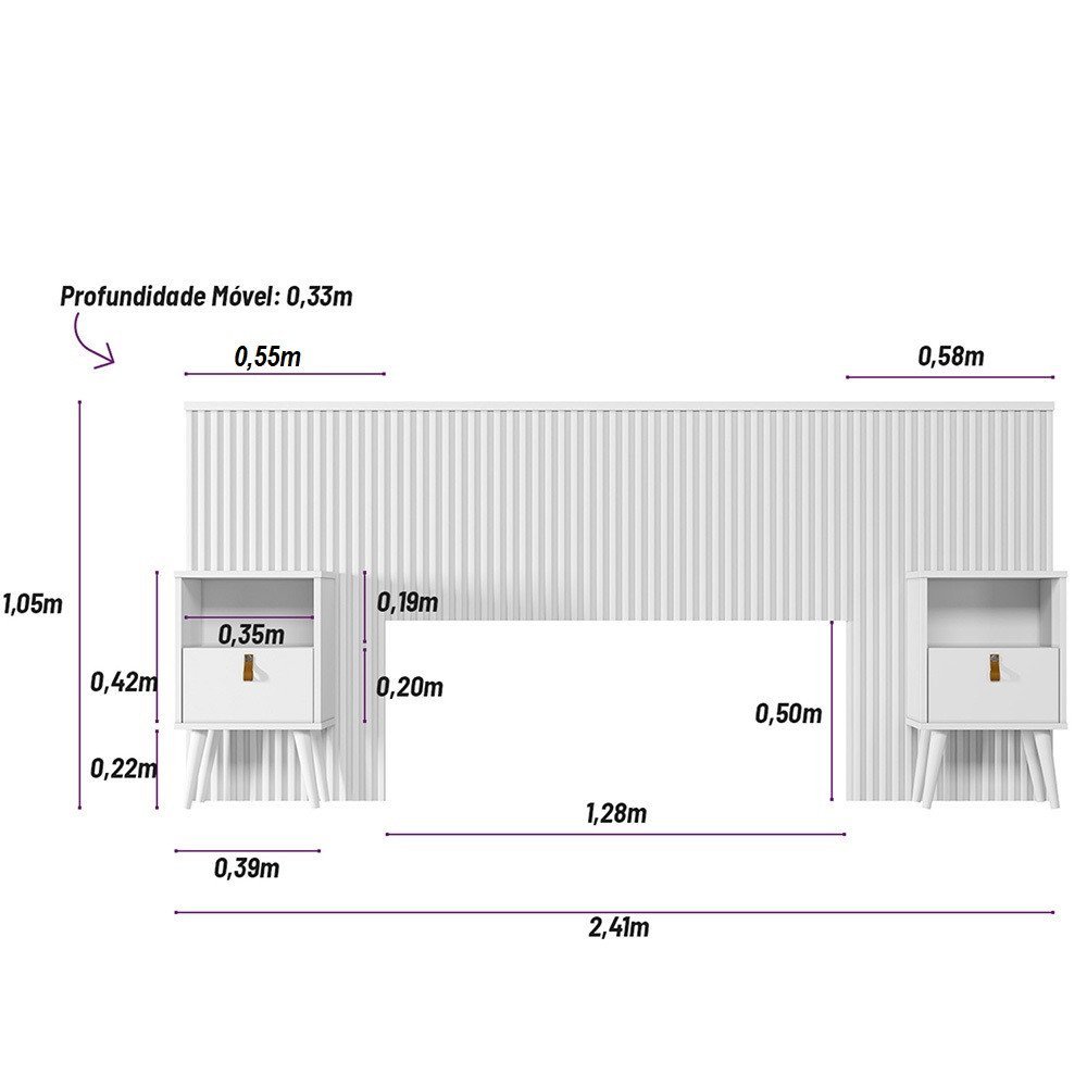 Conjunto Cabeceira Casal em Ripado Ilhabela com 2 Mesas de Cabeceira Búzios e Par de Frame Linea Bra - 6