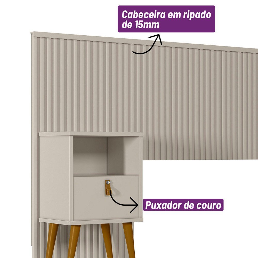 Conjunto Cabeceira Casal em Ripado Ilhabela com 2 Mesas de Cabeceira Búzios e Par de Frame Linea Bra - 3