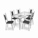 Ver imagem 3 de Conjunto Mesa de Jantar com Vidro Reno e 6 Cadeiras Estofadas Florença Cromado/Preto