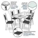 Ver imagem 5 de Conjunto Mesa de Jantar com Vidro Reno e 6 Cadeiras Estofadas Florença Cromado/Preto