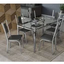 Ver imagem 1 de Conjunto Sala de Jantar Mesa Tampo de Vidro Retangular Reno e 6 Cadeiras Florença Crome