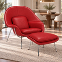 Ver imagem 2 de Poltrona Womb Chair com Puff em Couro Ecológico Vermelho