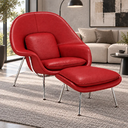 Ver imagem 1 de Poltrona Womb Chair com Puff em Couro Ecológico Vermelho