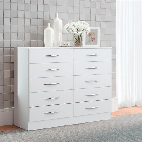 Cômoda para Quarto 10 Gavetas MDP Branco 117 x 92 cm - Prime