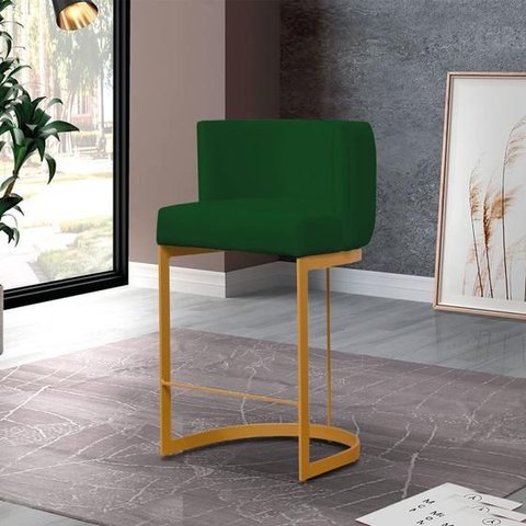 Banquetas com Base Dourada Veludo Verde