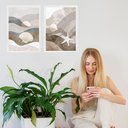 Ver imagem 1 de Kit 2 Quadros Praia Neutros - Abstratos 33x24cm:moldura Branca