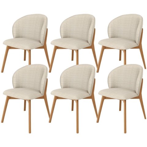 Kit 06 Cadeiras de Jantar e Estar Living Estofada Mia L02 Linho Palha - Lyam Decor