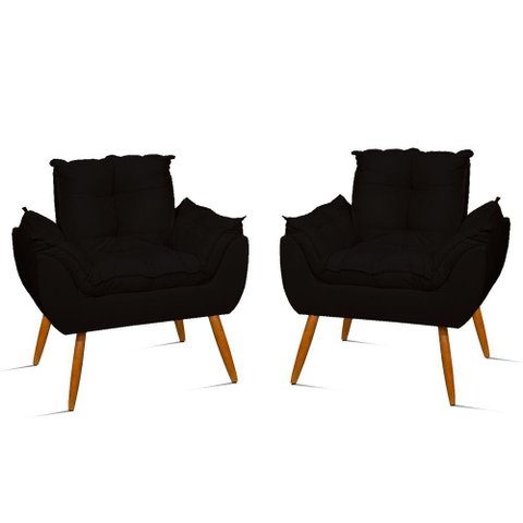 Kit 02 Cadeiras Poltronas Opala Suede Black Cor:preto