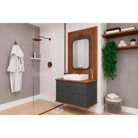 Conjunto Banheiro c/Espelho Milano/Monet 80cm Titanium MGM