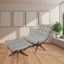 Ver imagem 2 de Kit Poltrona com Puff Costela Base em Madeira Giratória - Bege