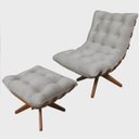 Ver imagem 1 de Kit Poltrona com Puff Costela Base em Madeira Giratória - Bege