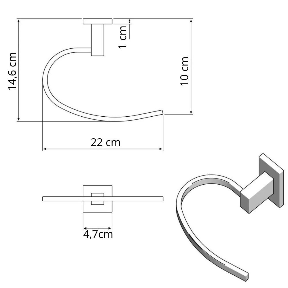 Porta Toalha De Rosto Toalheiro Argola Quadrado Aço Inox - 4