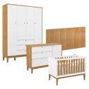 Ver imagem 1 de Quarto de Bebê Unique 4 Portas com Cômoda Sapateira e Painel Farm Branco Soft Freijó Eco Wood - Mati