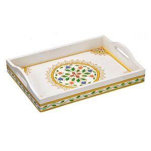 Bandeja Rustica Branco Colorido - 6x30x22cm - Bandeja de Luxo para Decoração de Ambientes