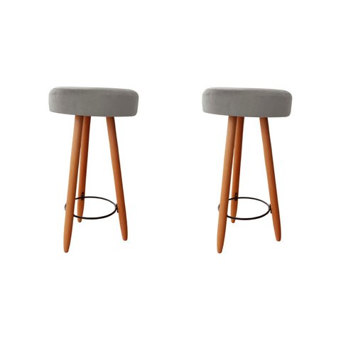 Kit Duas Banqueta Alta para Área Gourmet Balcão Pés Palito Suede Prata Eli Móveis e Decoração
