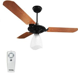 Ventilador de Teto com Controle Remoto Yris 150W e 180W Preto Pás Mogno Ventex - 127V