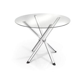 Conjunto Sala de Jantar 1 Mesa Tampo de Vidro Redondo Volga 4 Cadeiras Holanda Crome - 2