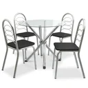 Ver imagem 3 de Conjunto Mesa de Jantar com Tampo de Vidro Volga e 4 Cadeiras Estofadas Holanda Cromado/Preto