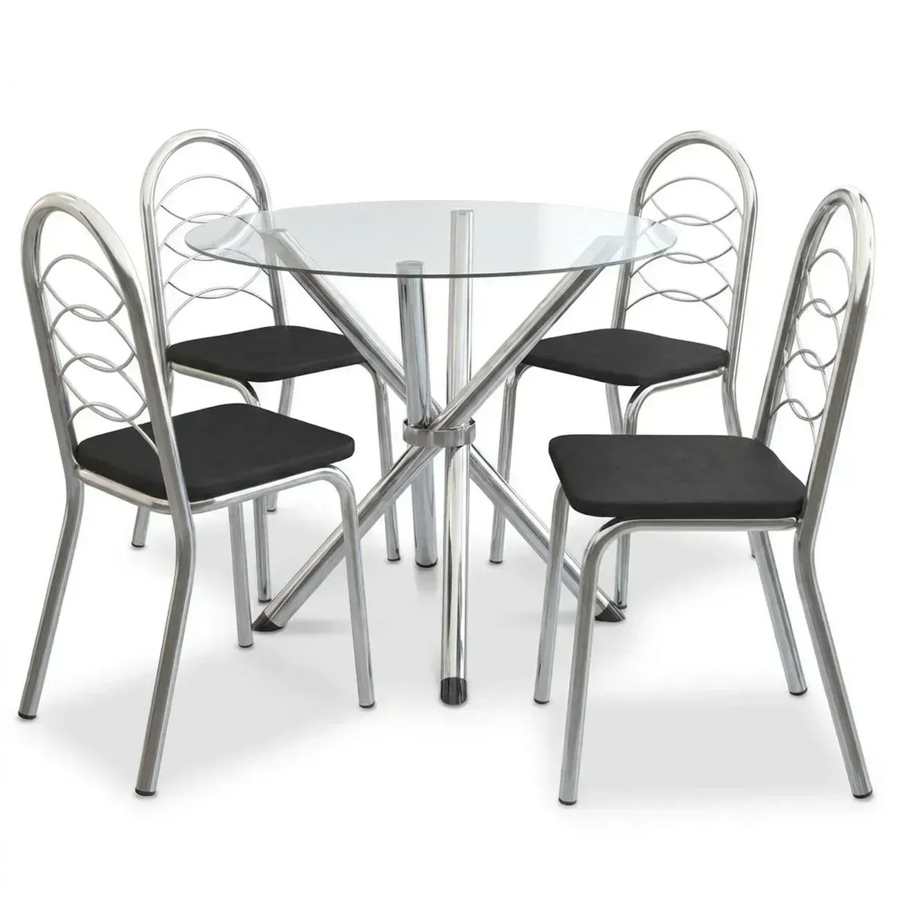 Ver imagem 3 de Conjunto Mesa de Jantar com Tampo de Vidro Volga e 4 Cadeiras Estofadas Holanda Cromado/Preto