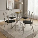 Ver imagem 1 de Conjunto Mesa de Jantar com Tampo de Vidro Volga e 4 Cadeiras Estofadas Holanda Cromado/Preto
