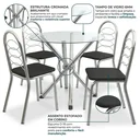 Ver imagem 5 de Conjunto Mesa de Jantar com Tampo de Vidro Volga e 4 Cadeiras Estofadas Holanda Cromado/Preto