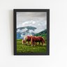 Cavalos Montanhas Paisagem Quadro Moldura Preta 60x40cm - 1