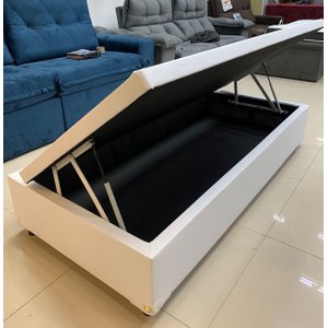 Cama Box Baú Solteiro 0,88 X 1,88 X 0,40 Premium Corino Branco