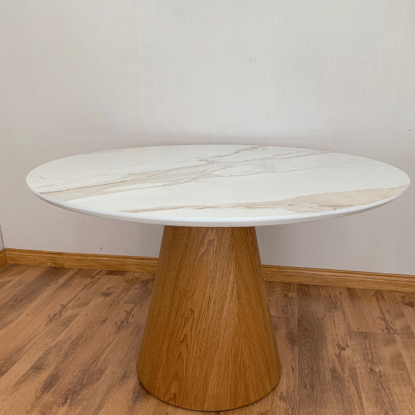 Mesa de Jantar Cone 120 cm Tampo Cerâmica Esmaltada Calacatta Base Freijó Personal Decor Mesa de Jan - 4