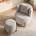 Ver imagem 6 de Kit Poltrona e Puff Luna Decorativa Curvo Orgânico Boucle Cinza Claro - Montanaris Decor