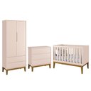 Ver imagem 1 de Dormitório Infantil Classic 2 Portas, Cômoda 3 Gavetas e Berço Rosa Fosco com Pés Amadeirado - Relle
