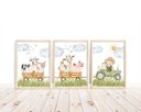 Ver imagem 2 de Kit 3 Quadros Animais Fazendinha Trator Quarto Menino Infantil