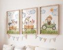 Ver imagem 1 de Kit 3 Quadros Animais Fazendinha Trator Quarto Menino Infantil