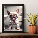 Ver imagem 1 de Quadro Divertido Banheiro - Filhote Bulldog 33x24cm - com Vidro:moldura Preta