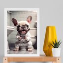 Ver imagem 2 de Quadro Divertido Banheiro - Filhote Bulldog 33x24cm - com Vidro:moldura Preta