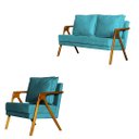 Ver imagem 1 de Kit 1 Poltrona Mona Luxo + Namoradeira Mona Luxo Recepção - Suede Azul Turquesa