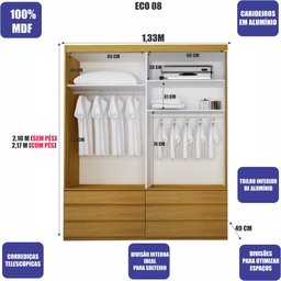Guarda-Roupa Solteiro com Espelho 100% MDF 2 Portas e 6 Gavetas Eco 08 Bom Pastor - 4