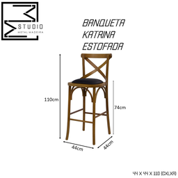 Banqueta X de Madeira Alta Estofada em Couríssimo Katrina Espanha Bar Barzinho Churrasqueira Studio - 3