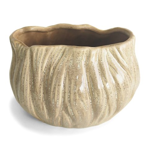 Vaso Castiçal Oval Textualizado com Riscos Decorativo em Cerâmica 12x17cm