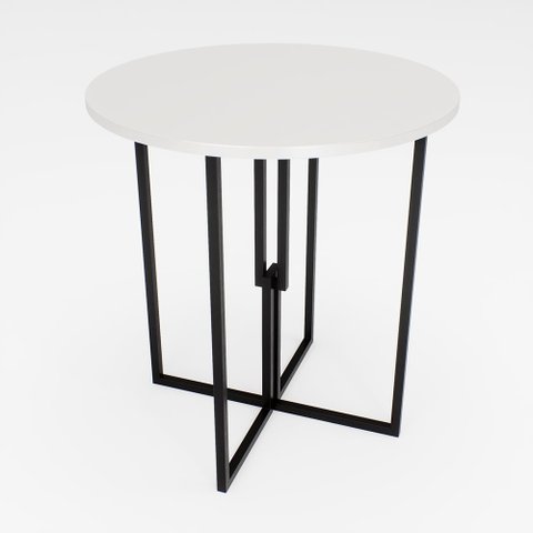 Mesa Redonda Industrial 80cm Preta Tampo Madeira Branco