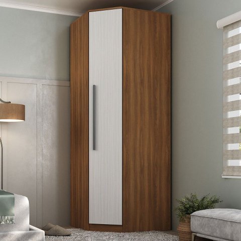 Guarda-roupa Solteiro Modulado Lugano 1 Porta 2 Prateleiras Nogal/branco - Hecol Móveis