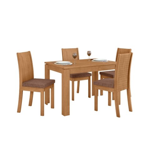 Conjunto Sala de Jantar Mesa Athenas 120 Tampo no Glass com 4 Cadeiras Athenas - Lopas Amendoa Clean