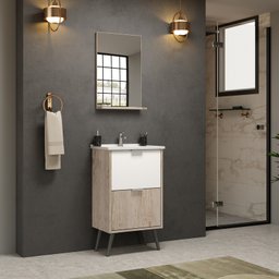 Gabinete para Banheiro com Lavatório e Espelheira Yan 50cm Canion Rustico/branco Móveis Bosi - 1