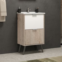 Gabinete para Banheiro com Lavatório e Espelheira Yan 50cm Canion Rustico/branco Móveis Bosi - 6