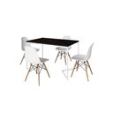 Ver imagem 2 de Mesa de Jantar Industrial Base Ferro Branco em  V  Tampo 137x90 Preto 4 Cadeiras Eames Madeira Assen