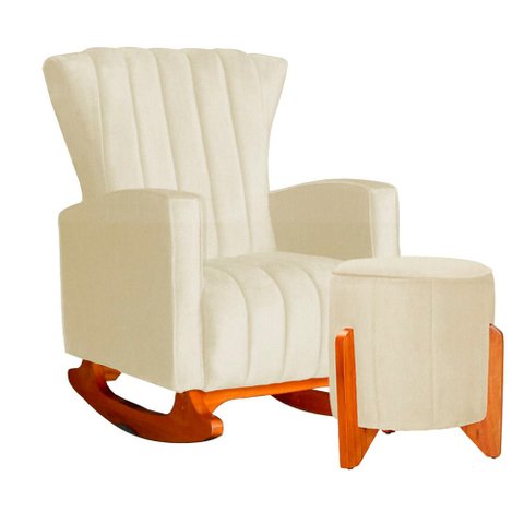 Kit Poltrona De Amamentação Balanço + Puff Suede Marfim - Belliv Decor